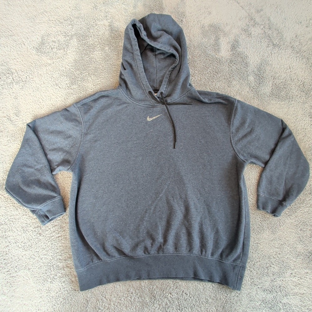 Nike Center Mini Swoosh Fleece Hoodie Royal Blue Womens DJ6939-455 Oversized Sm